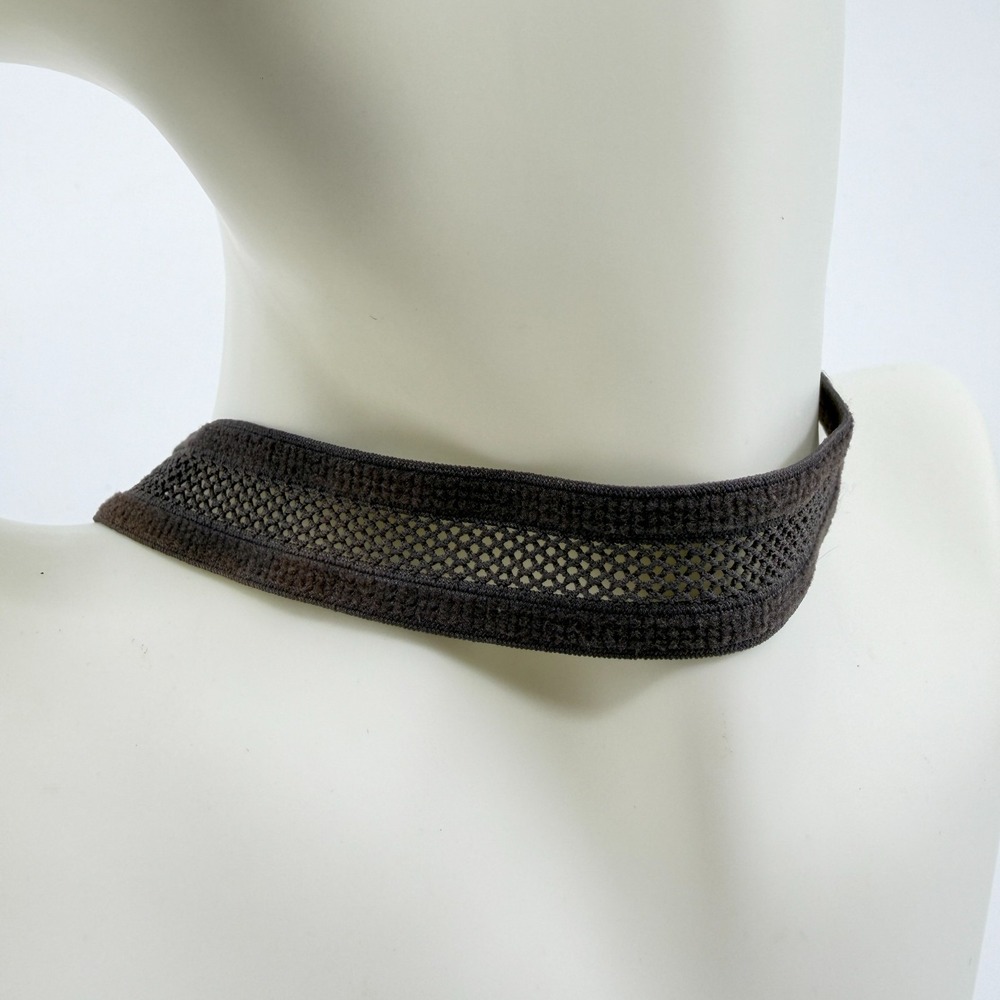 Brown Fabric Choker Necklace - Textured Mesh Minimalist Y2K Gothic